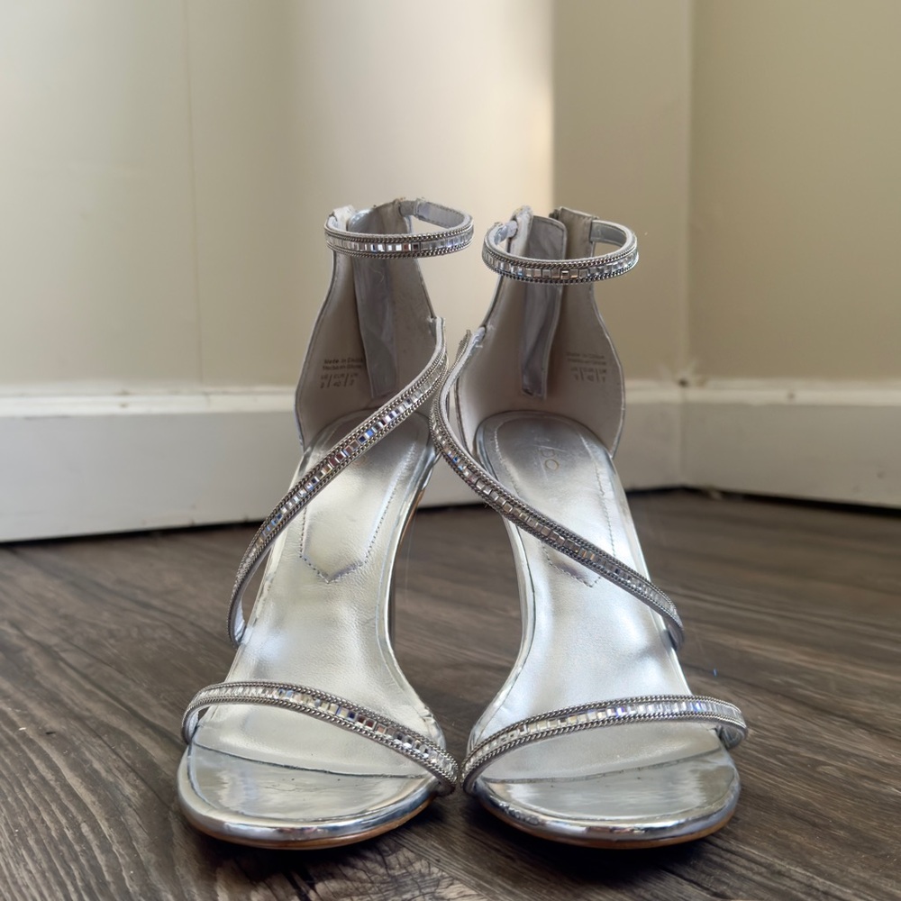 Silver Rhinestone Heeled Sandals